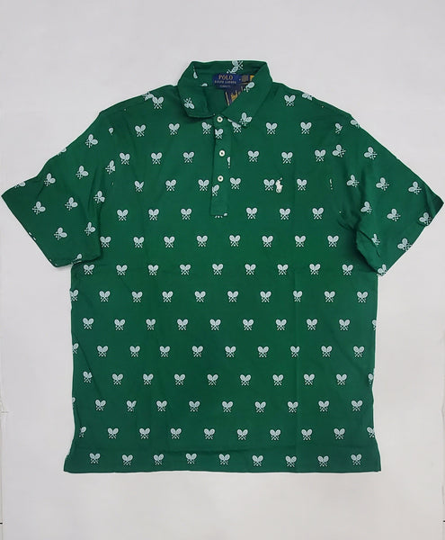 Nwt Polo Ralph Lauren Green Allover Tennis Racquet Print Classic Fit Polo - Unique Style