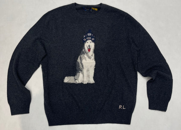 Nwt Polo Ralph Lauren Grey Dog-Intarsia Cashmere Sweater