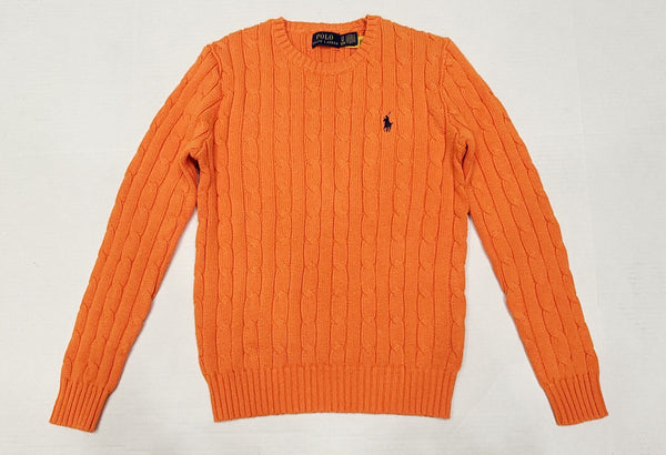 Nwt Polo Ralph Lauren Women's Orange Cable Knit Small Pony Cotton Sweater - Unique Style