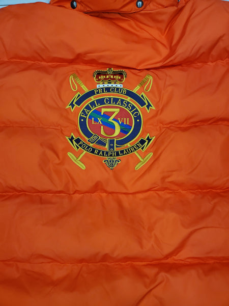 Nwt Polo Ralph Lauren Orange Equestrian Horse Graphic Print Crest Down Jacket - Unique Style