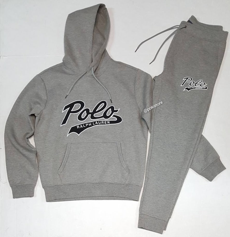 Polo Ralph Lauren Big & Tall Grey Double Knit Script Patch Logo Hoodie With Grey Double Knit Joggers