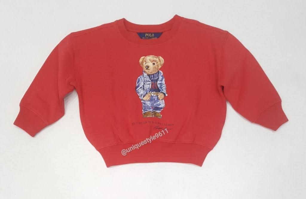Nwt Girls Polo Ralph Lauren Red American Flag Teddy Bear Sweatshirt (2T-6x)