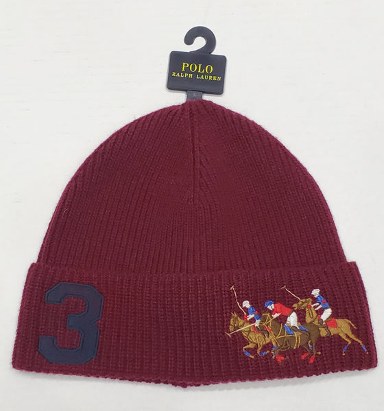 Nwt Polo Ralph Lauren Burgundy Triple pony # 3 Skully - Unique Style