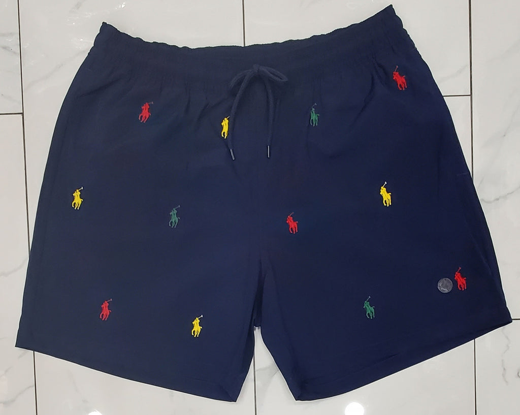 Nwt Polo Ralph Lauren Navy Allover Pony Swim Trunks