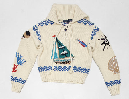 Nwt Polo Ralph Lauren Women's Beige Aztec Down Hooded Jacket