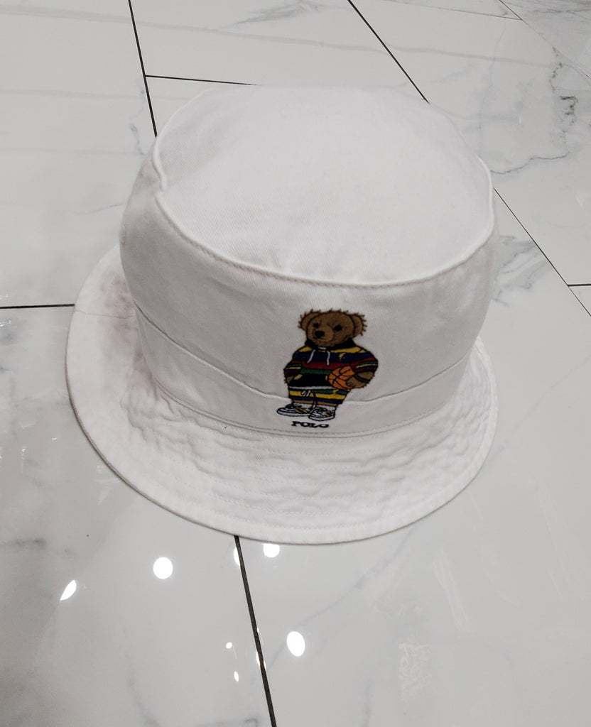 Nwt Polo Ralph Lauren White Basketball Teddy Bear Bucket Hat