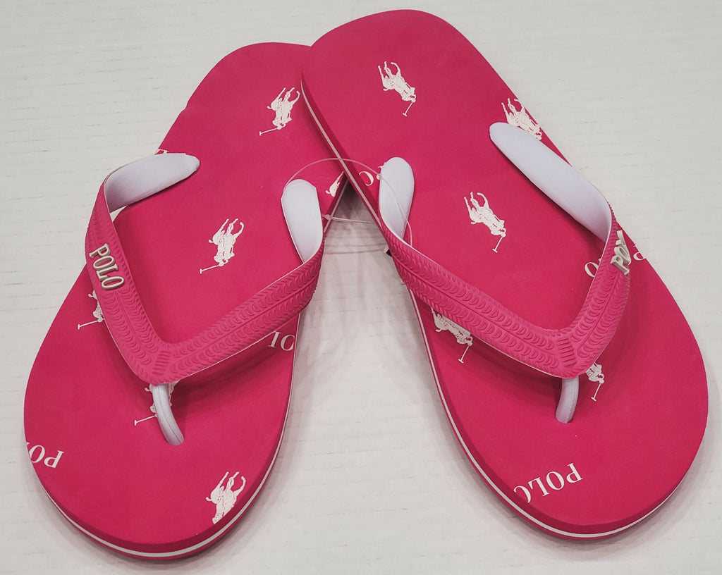 Nwt Polo Ralph Lauren Womens Pink Allover Pony Thong Slides w/o Box