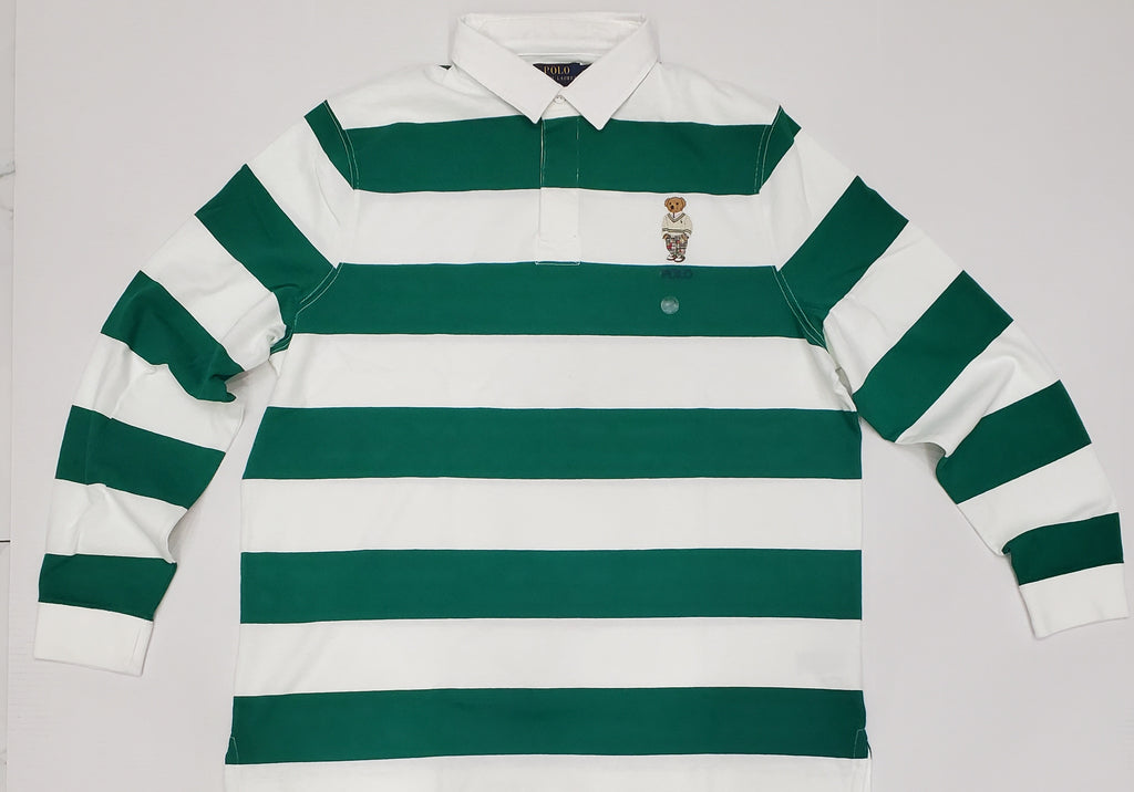 Nwt Polo Ralph Lauren White/Green Cardigan Bear Rugby