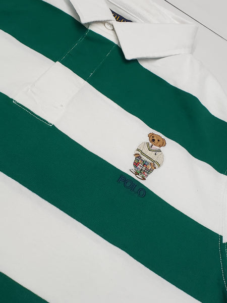 Nwt Polo Ralph Lauren White/Green Cardigan Bear Rugby - Unique Style