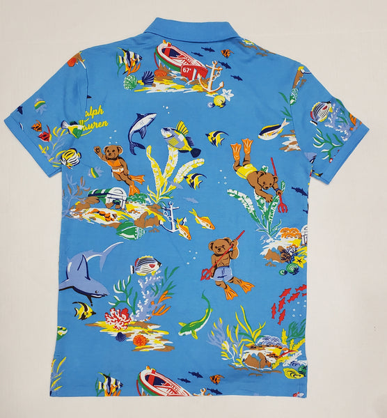 Nwt Polo Ralph Lauren Allover Bear Ocean Print Custom Slim Fit Polo - Unique Style