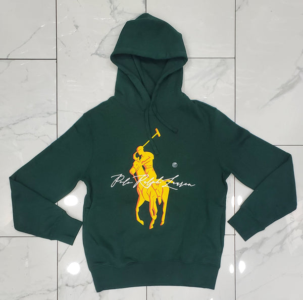 Nwt Polo Ralph Lauren Green/Yellow Big Pony Script Fleece Hoodie - Unique Style
