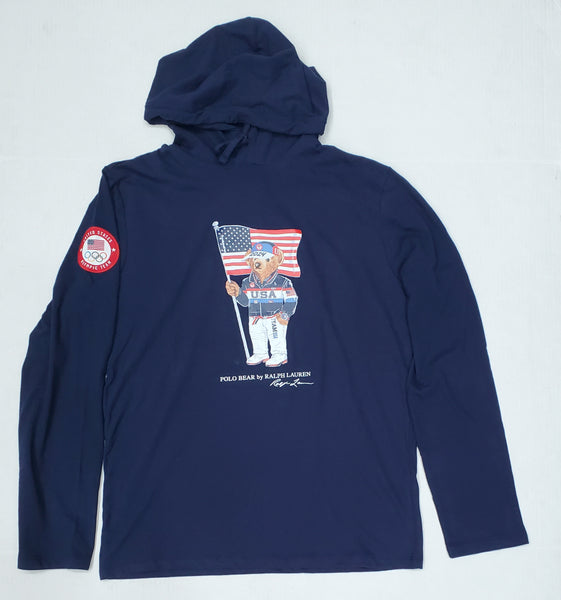 Nwt Polo Ralph Lauren Navy Olympic USA Teddy Bear Long Sleeve Hoodie Tee - Unique Style