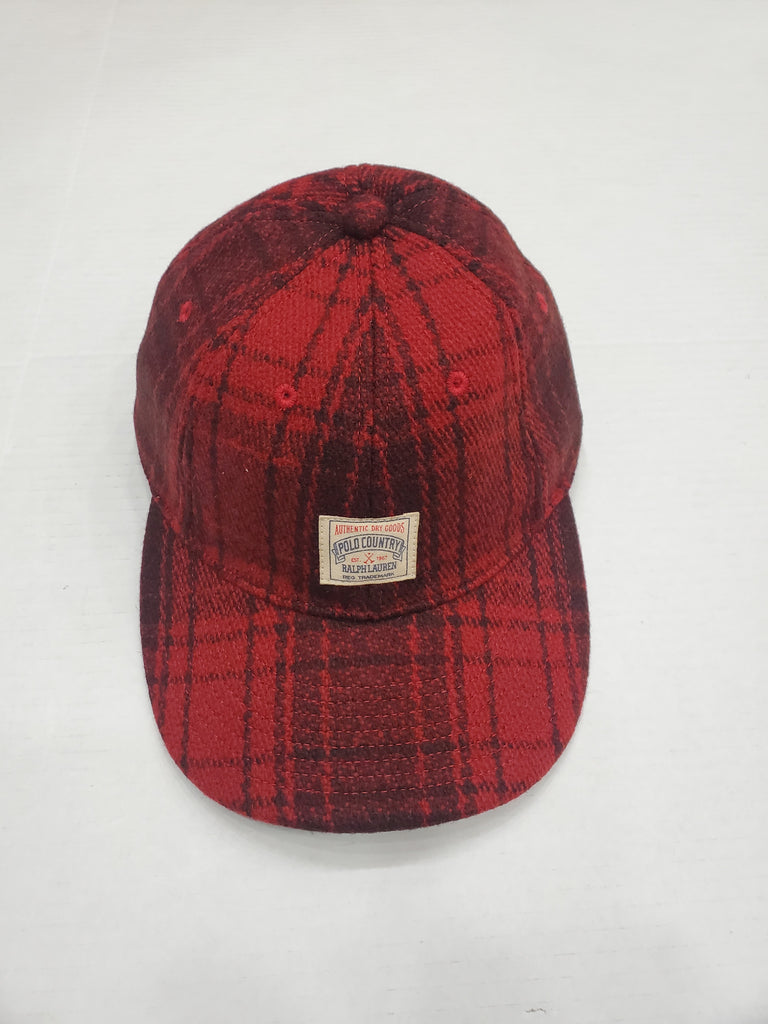 Nwt Polo Country Red Plaid Wool Adjustable Leather Strap Hat
