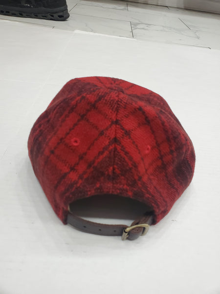 Nwt Polo Country  Red Plaid Wool Adjustable Leather Strap Hat - Unique Style