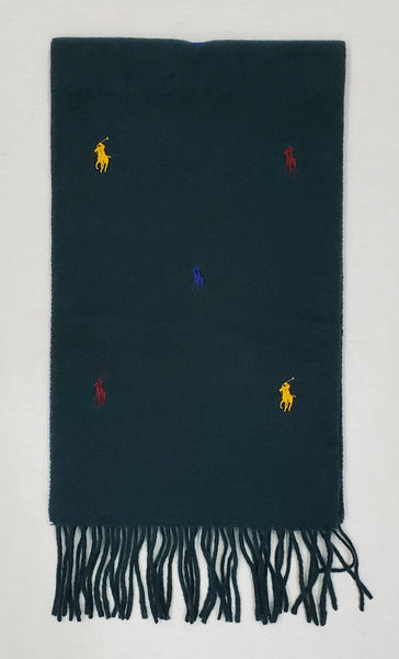 Nwt Polo Ralph Lauren Green Allover Pony Embroidered Wool Scarf - Unique Style
