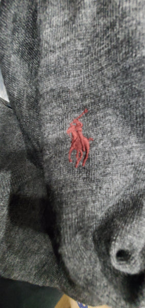 Nwt Polo Big & Tall Grey w/Burgundy Horse Wool V-Neck Sweater u - Unique Style