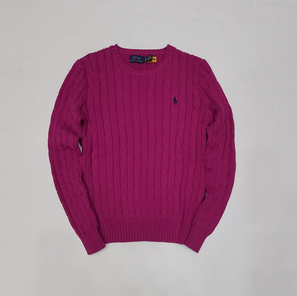 Nwt Polo Ralph Lauren Women's Purple Cable Knit Small Pony Cotton Sweater - Unique Style