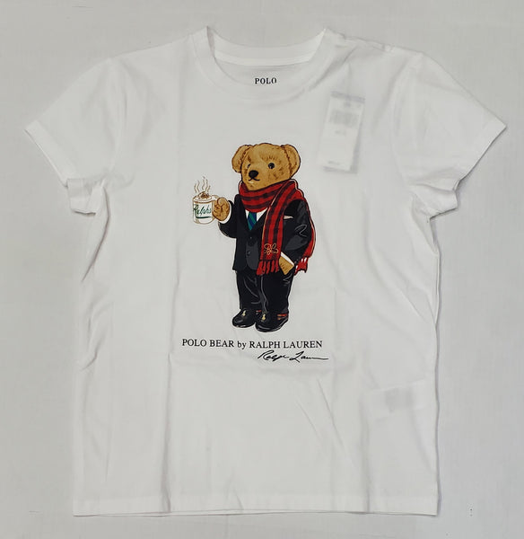 Nwt Polo Ralph Lauren Women's White Cocoa Bear Teddy Bear Tee - Unique Style