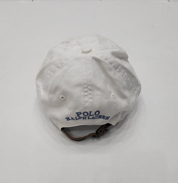 Nwt Polo Ralph Lauren White With Teddy Bear Wearing Blue Cardigan Adjustable Leather Strap Hat - Unique Style