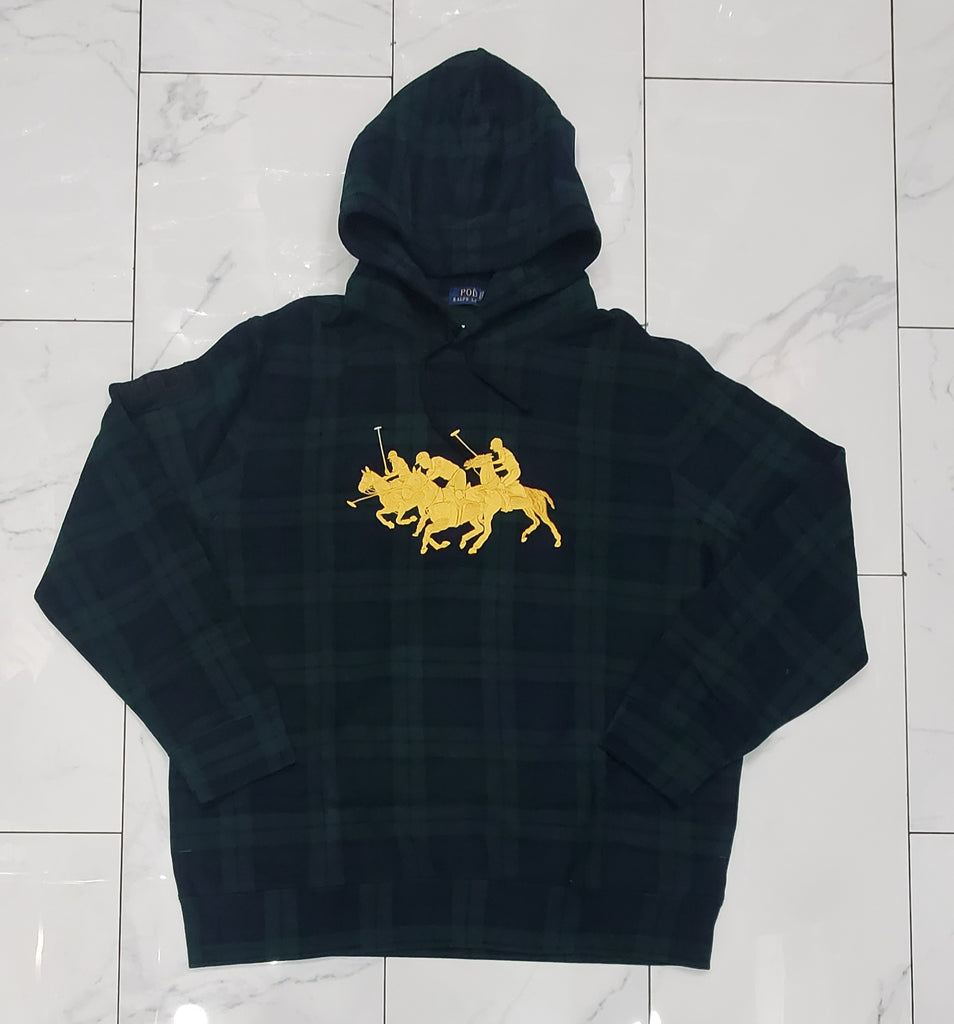 Nwt Polo Ralph Lauren Green Plaid Triple Pony Embroidered Hoodie