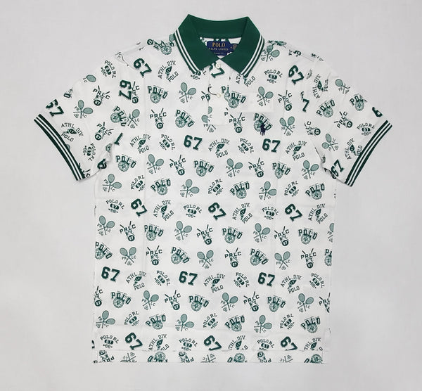Nwt Polo Ralph Lauren White/Green Allover Print Classic Fit Polo - Unique Style