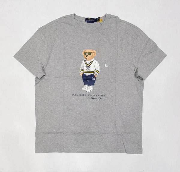 Nwt Polo Ralph Lauren Grey With Teddy Bear Wearing White Sweater Classic Fit Tee - Unique Style