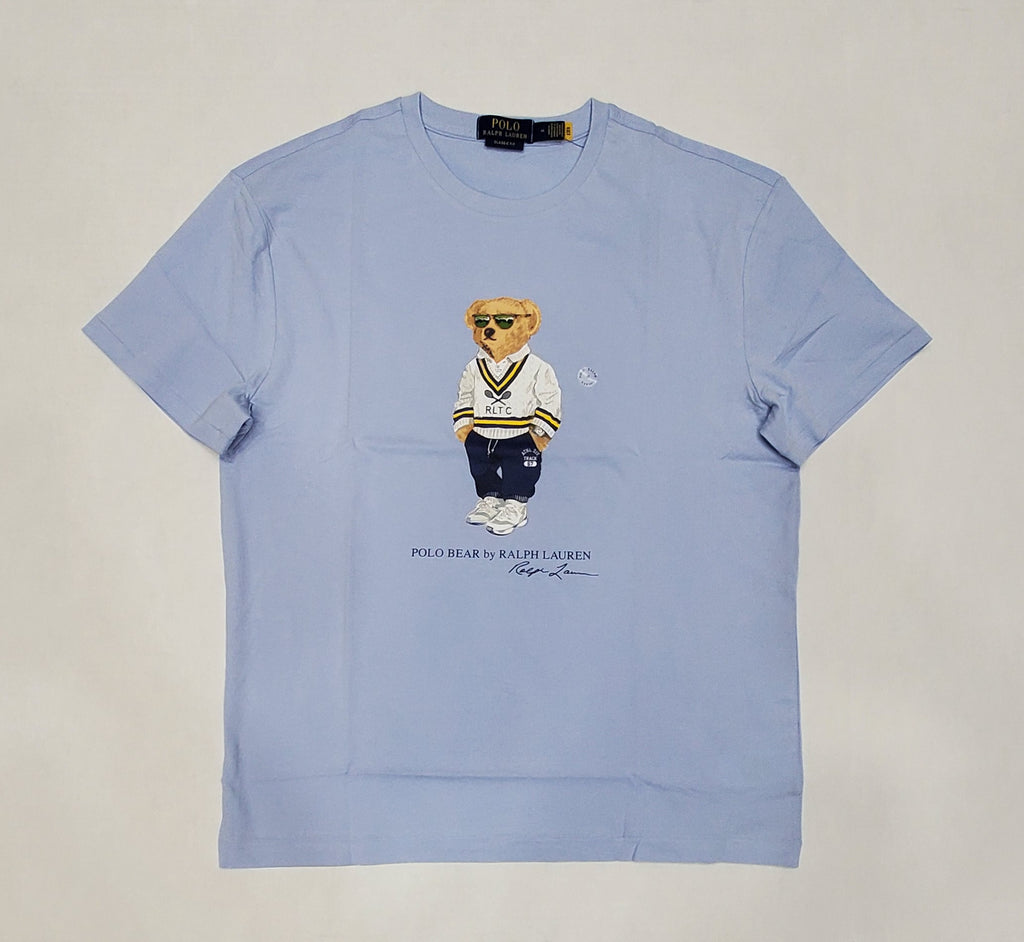 Nwt Polo Ralph Lauren Blue With Teddy Bear Wearing White Sweater Classic Fit Tee u