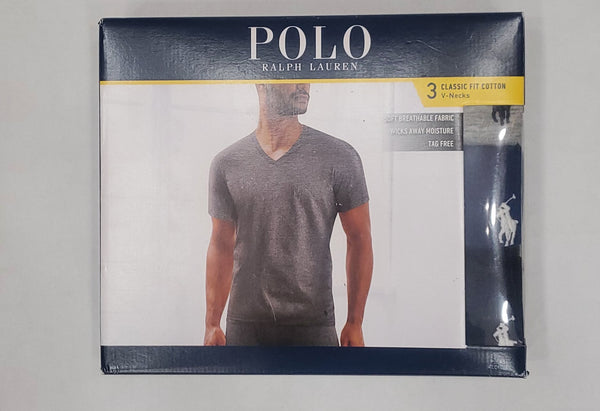 Polo Ralph Lauren Classic Fit 3 Pack V-Neck Mixed Color Tee (Grey/Blue/Navy Blue) - Unique Style