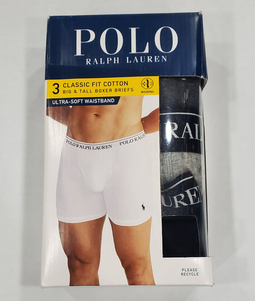 Polo Ralph Lauren Big and Tall Classic Fit 3 Pack Boxer Briefs (Grey/Grey/Black) - Unique Style