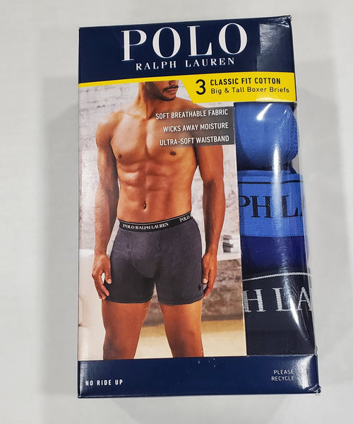Polo Ralph Lauren Big and Tall Classic Fit 3 Pack Boxer Briefs (Blue/Royal/Navy) - Unique Style