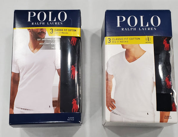 Polo Ralph Lauren Big & Tall Classic Fit 3 Pack V-Neck Tee (Black) - Unique Style