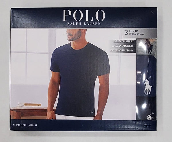 Polo Ralph Lauren Slim Fit 3 Pack Crewneck Mixed Color Tee (Grey/Blue/Navy Blue) - Unique Style
