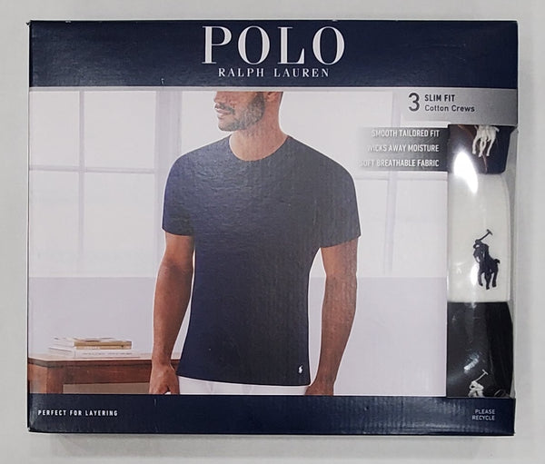 Polo Ralph Lauren Slim Fit 3 Pack Crew Neck Mixed Color Tee (Navy/White/Black) - Unique Style