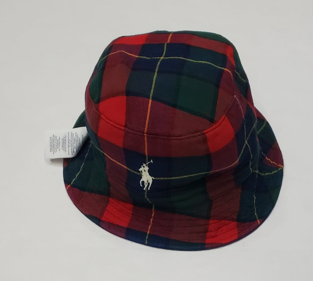 Nwt Polo Ralph Lauren Plaid/Navy Reversible Pony Bucket Hat
