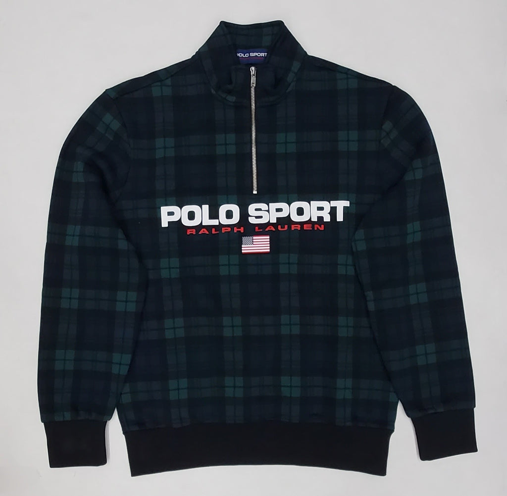 Nwt Polo Sport Green Plaid Half Zip Sweatshirt