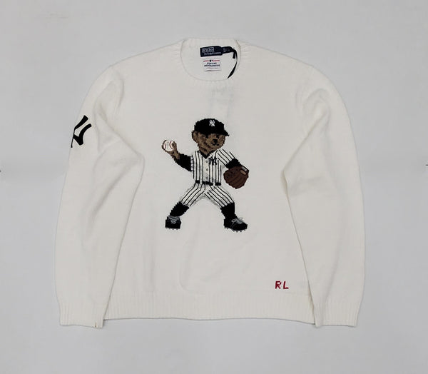 Nwt Polo Big & Tall White Yankees Cotton Teddy Bear Sweater - Unique Style