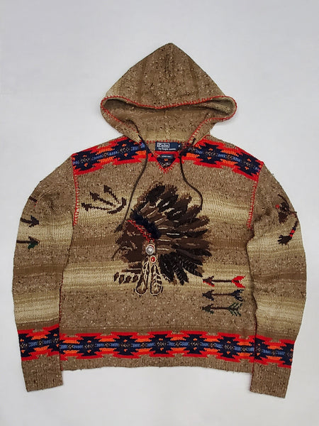Nwt Polo Ralph Lauren Hand Knit Indian Head Hoodie Sweater - Unique Style