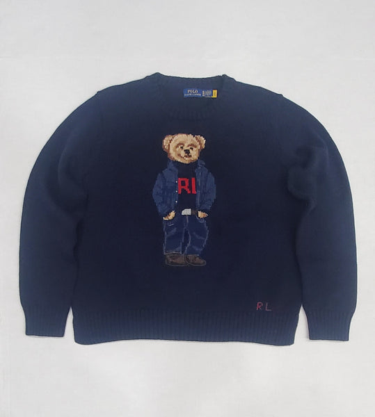Nwt Polo Ralph Lauren Women's Navy Blue Teddy Bear Cotton Sweater - Unique Style
