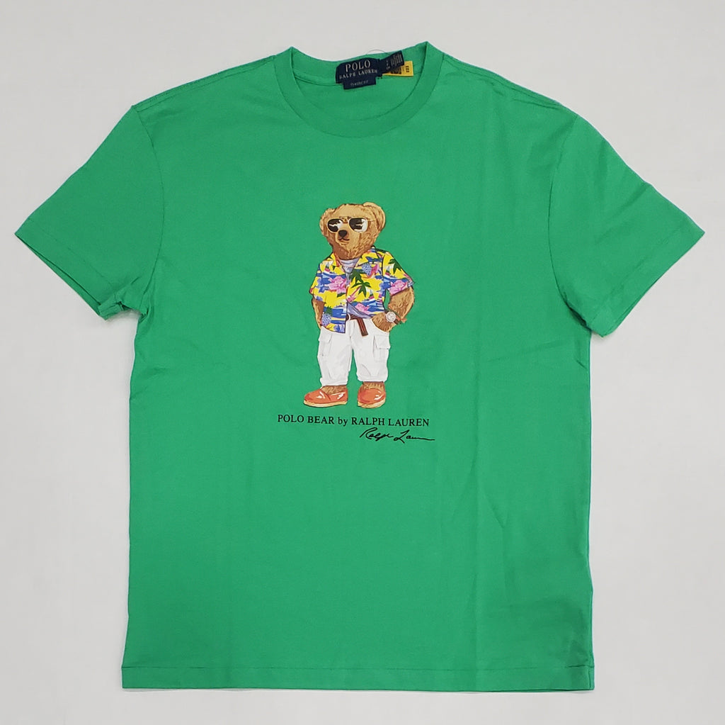 Nwt Polo Ralph Lauren Green Teddy Bear Wearing Hawaii Button Classic Fit Tee u