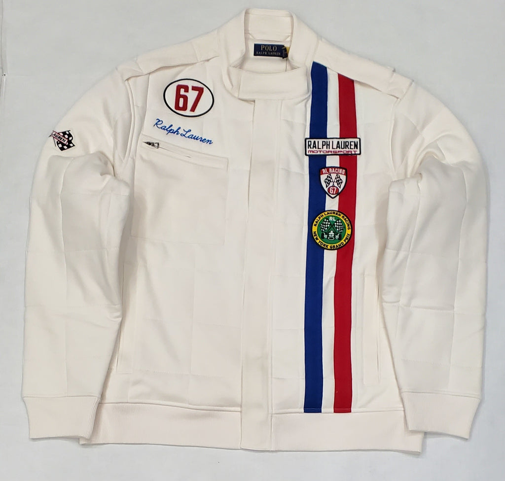Nwt Polo Ralph Lauren Cream Racing Motor Sport Double Knit Jacket