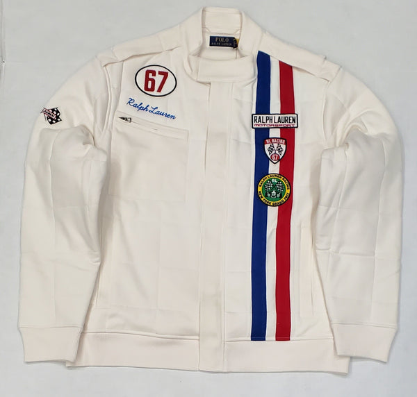 Nwt Polo Ralph Lauren Cream Racing Motor Sport Double Knit Jacket - Unique Style