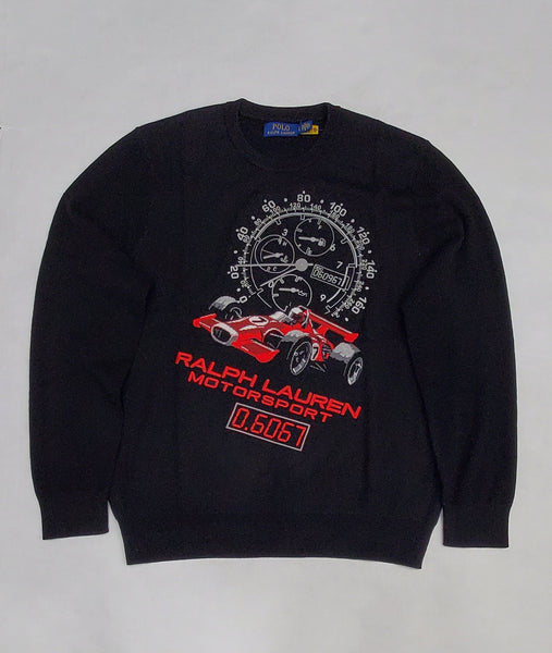 Nwt Polo Ralph Lauren Black Embroidered Race Car Motor Sport  0.6067 Sweater - Unique Style