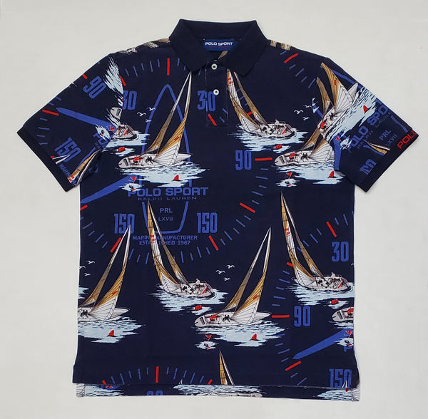 Nwt Polo Sport Allover Nautical Sailboat Print Short Sleeve Polo - Unique Style
