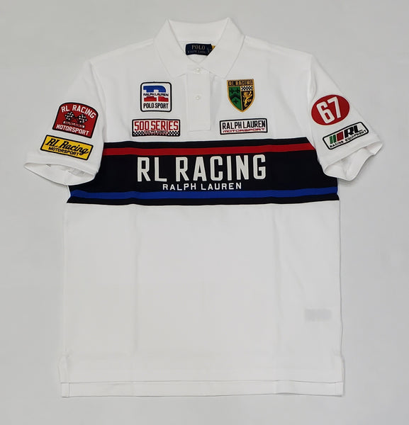 Nwt Polo Ralph Lauren White Racing 500 Racing Series Patches Short Sleeve Polo - Unique Style