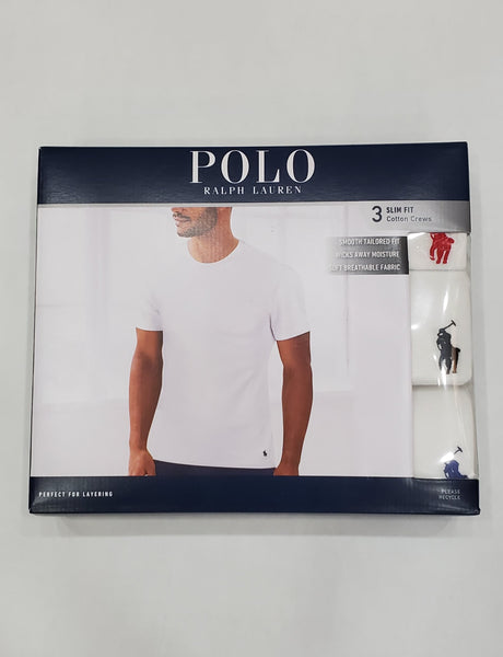 Polo Ralph Lauren Slim Fit 3 Pack Crew Neck Mixed Color Tee (Wht Red Pony/Wht Black Pony / Wht Royal Blue Pony - Unique Style