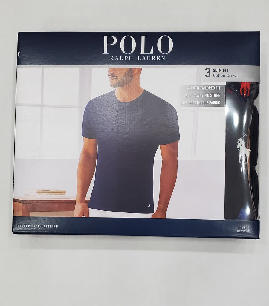 Polo Ralph Lauren Slim Fit 3 Pack Crew Neck Mixed Color Tee (Blk Red Pony/Blk White Pony / Blk  Royal Blue Pony)