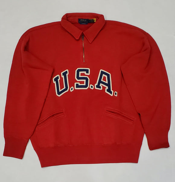 Nwt Polo Ralph Lauren Red USA Vintage Fit Half Zip Sweatshirt - Unique Style