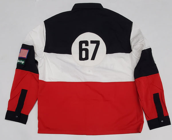 Nwt Polo Ralph Lauren White/Red/Black Motor Sport Formula Racing Long Sleeve Button UP - Unique Style