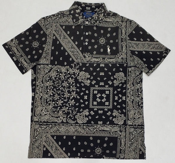 Nwt Polo Ralph Lauren Black Bandana Print Classic Fit Polo - Unique Style