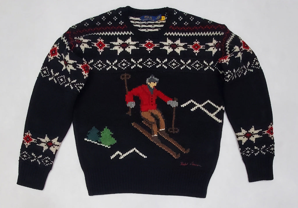 Nwt Polo Ralph Lauren Black Skier Wool Crewneck Sweater
